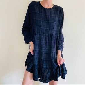 Zara Black/Gray Tiered Popover Long Sleeve Mini Dress - Dark Academia